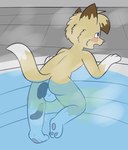 anthro backsack balls biped blush bodily_fluids brown_hair cheek_tuft facial_tuft feces fluffy fluffy_hair fur genital_fluids genitals hair male markings omorashi open_mouth pawpads peeing_in_pool peeing_underwater pink_pawpads pooping pooping_in_pool pooping_underwater scatplay solo swimming_pool tail tail_markings tan_body tan_fur tuft urine water white_paws ritzcat ritz_(ritzcat) domestic_cat felid feline felis mammal absurd_res digital_drawing_(artwork) digital_media_(artwork) hi_res