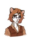 anthro brown_hair clothing dress_shirt eyewear fur glasses grey_body grey_fur hair male shaggy_hair shirt solo topwear vest lausig finian_wren australian_possum mammal marsupial petaurid sugar_glider hi_res portrait