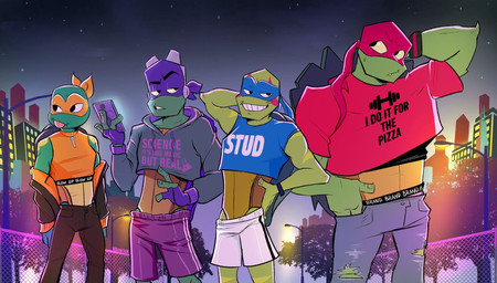 anthro bottomwear clothing crop_hoodie crop_top grin group male on_model outside sagging_pants shirt shorts smile tongue tongue_out topwear kaspuur rise_of_the_teenage_mutant_ninja_turtles teenage_mutant_ninja_turtles donatello_(tmnt) leonardo_(tmnt) michelangelo_(tmnt) raphael_(tmnt) pond_slider red-eared_terrapin reptile scalie terrapin turtle hi_res
