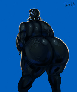 big_breasts big_butt big_collar big_eyes big_iris big_mouth_(anatomy) big_nipples big_teeth black_body black_breasts black_collar black_eyes black_nipples black_scar blue_background blue_sclera breasts butt butt_scar collar collar_only dark_body dark_nipples dotted_background eyelashes female glistening glistening_back glistening_body glistening_butt glistening_shoulders huge_breasts huge_butt huge_nipples iris logo long_eyelashes looking_at_viewer looking_back looking_back_at_viewer monotone_body nipple_chain nipples no_pupils not_furry nude nude_female nude_humanoid open_mouth open_smile outline pattern_background piercing round_eyes scar simple_background smile smiling_at_viewer solo spiked_collar spikes standing teeth text thick_thighs three-quarter_view white_outline x_scar yaramoshi_satoshi mario_bros nintendo chain_chomp humanoid 2026 absurd_res artist_logo artist_name digital_drawing_(artwork) digital_media_(artwork) hi_res portrait three-quarter_portrait
