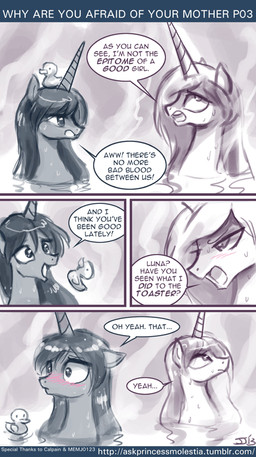 bathing blush dialogue duo female feral horn princess royalty rubber_duck text water wet john_joseco friendship_is_magic hasbro my_little_pony mythology princess_celestia_(mlp) princess_luna_(mlp) equid equine mammal mythological_creature mythological_equine unicorn 2013 english_text signature source_request url sibling_(lore) sister_(lore) sisters_(lore)