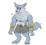 anthro blue_body blue_fur body_hair fur male muscular muscular_male pubes riot_shield solo rayart88 league_of_legends riot_games tencent warwick_(lol) canid canine canis mammal wolf hi_res