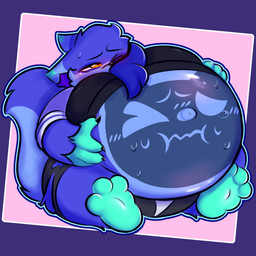 anthro belly belly_markings belly_tattoo big_belly blue_body blush bodily_fluids claws inflation male markings navel outie_navel purple_background sentient_markings simple_background sitting solo sweat tail tattoo conditional_dnp tuvandalist moon_swyn_(tuvandalist) domestic_cat felid feline felis mammal ragdoll_cat 1:1 hi_res trans_(lore) trans_man_(lore)