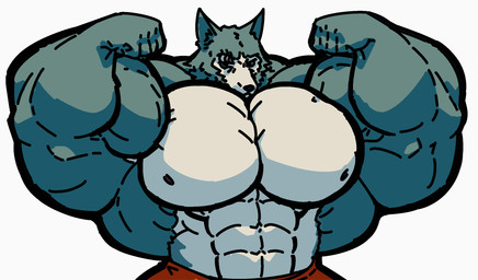 abs anthro biceps big_muscles huge_muscles hyper hyper_muscles male male/male muscular muscular_male pecs solo triceps urfavfanboy beastars legoshi_(beastars) canid canine canis mammal wolf hi_res