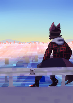 anthro black_clothing brown_body brown_fur brown_tail clothing detailed_background fur grey_clothing red_clothing solo tail white_clothing gamesfan andre_(gamesfan) canid canine mammal absurd_res hi_res signature