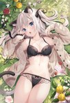 blue_eyes bra breasts clothing female flower grey_hair hair jacket lace lying on_back panties pigtails plant ribbons solo topwear underwear jimmy_madomagi animal_humanoid cat_humanoid felid felid_humanoid feline feline_humanoid humanoid mammal mammal_humanoid 2021 hi_res