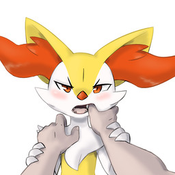 ambiguous_anthro ambiguous_gender ambiguous_human anthro blush duo finger_in_mouth first_person_view flat_chested front_view hand_on_another's_arm human_pov simple_background solo_focus standing teeth thumb_in_mouth tongue sealer4258 nintendo pokemon braixen canid generation_6_pokemon human mammal pokemon_(species) 1:1 2023 bust_portrait digital_drawing_(artwork) digital_media_(artwork) english_description portrait female_(lore)