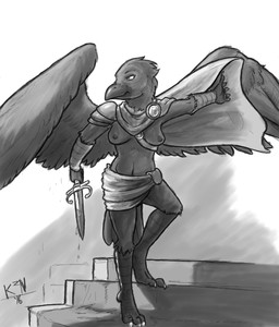 anthro arm_wraps armor avian_arms avian_feet beak blood blood_drip blood_on_object blood_on_weapon bodily_fluids bottomwear breasts cloak clothed clothing dagger dripping exposed_breasts feathered_wings feathers female holding_object holding_weapon ineffective_clothing melee_weapon nipples non-mammal_breasts non-mammal_nipples pauldron scuted_arms scuted_hands scutes simple_background skirt solo standing tail tail_feathers weapon wings wraps kazen101 elenora_(bahumot) avian bird corvid oscine passerine digital_media_(artwork) monochrome