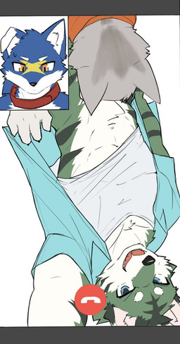 anthro cucked_over_the_phone cuckold fellatio group male male/male oral penile sex trio video_call nikukyu299paw production_taiikukan jippo_(jippo_wolf) nox_(noxbluewolf) olive_(olive_kemono) canid canine canis mammal wolf