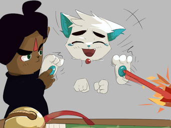 bai_tang bodily_fluids crying_laughing duo feet foot_fetish laugh male paws tears tickle_torture tickling young lil'_pai white_sugar wu_song domestic_cat felid feline felis mammal 4:3