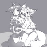 alternate_species anthro big_breasts blush breast_grab breasts duo female female/female furrification hand_on_breast holding_breast kneeling navel smile thick_thighs mazzlerazz arknights hypergryph studio_montagne lappland_(arknights) texas_(arknights) canid mammal 1:1 absurd_res hi_res monochrome