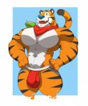 anthro blue_nose bulge cereal clothing countershading food jockstrap male mascot muscular muscular_anthro muscular_male pecs solo underwear kartos frosted_flakes kellogg's tony_the_tiger felid mammal pantherine tiger hi_res