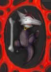 bone female feral genitals green_eyes lava one_leg_up presenting purple_body pussy raised_leg semi-anthro skull solo tail screamoshaymin nintendo pokemon alolan_form alolan_marowak generation_7_pokemon pokemon_(species) regional_form_(pokemon) absurd_res hi_res