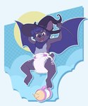 anthro baby_bottle bottle claws clothed clothing cloud container diaper female flying hat headgear headwear holding_object holding_with_feet magic_user moon open_mouth sky smile solo teeth wearing_diaper winged_arms wings witch witch_hat bubblepuppers aurora_the_bat bat mammal hi_res