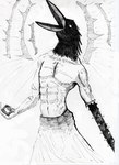 3_fingers abs amputee apron arm_scar beak black_body black_feathers chest_scar clothing disability feathers fingers for_a_head grey_beak looking_away looking_up male melee_weapon muscular muscular_humanoid muscular_male navel no_pupils open_beak open_mouth scar scar_on_stomach screaming shirtless shirtless_humanoid shirtless_male shoulder_scar simple_background solo spikes standing war_cry weapon weapon_arm white_background nyco_bit fear_and_hunger crow_mauler animal_head animal_humanoid avian avian_humanoid bird bird_humanoid corvid corvid_humanoid corvus_(genus) corvus_humanoid crow crow_humanoid humanoid oscine passerine 2023 absurd_res black_and_white hi_res huge_filesize monochrome sketch traditional_media_(artwork)