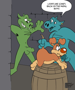 barrel genitals group group_sex male male/male penis sex threesome toony doodledoggy humanoid orc 5:6 absurd_res clip_studio_paint_(artwork) digital_media_(artwork) hi_res