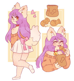 4_fingers anthro arms_bent bangs bell bell_collar bent_leg blush blush_lines bottomwear closed_smile clothing collar cookie ear_piercing ear_ring ear_tuft eyebrow_through_hair eyebrows eyelashes eyelashes_through_hair eyes_closed female female_anthro fingers fishnet_clothing fishnet_leggings fishnet_legwear fluffy fluffy_tail food footwear fur hair happy holding_bag holding_cookie holding_food holding_object leggings legwear light long_hair looking_at_viewer looking_back looking_back_at_viewer mouth_closed on_one_leg open_mouth open_smile orange_clothing orange_sweater orange_topwear paper_bag piercing pink_bow pink_nose pink_tongue purple_hair rectangle red_collar ring_piercing shoes simple_background skirt smile smiling_at_viewer solo standing sweater tail tan_body tan_fur tan_tail teeth text tongue topwear translucent translucent_hair tuft two_tone_tail white_bottomwear white_clothing white_footwear white_shoes white_skirt suzeart mina_(suzeart) domestic_cat felid feline felis mammal 2024 artist_name colored digital_drawing_(artwork) digital_media_(artwork) english_description lighting multiple_images shaded
