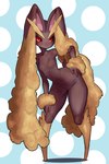 anthro black_sclera blush breasts brown_hair featureless_breasts featureless_crotch female hair hand_on_hip long_ears looking_at_viewer navel nude red_eyes simple_background solo standing ekrea_jan nintendo pokemon generation_4_pokemon lopunny pokemon_(species) 2024 absurd_res digital_media_(artwork) hi_res