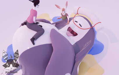 belly big_belly black_hair bottomwear clothing eyes_closed feral feral_pred grey_body grey_bottomwear grey_clothing grey_pants group hair lying male on_another's_belly on_back pants pink_clothing pink_shirt pink_topwear shirt simple_background stripes topwear trio vore white_background white_stripes kris-kawaii nintendo splatoon big_man_(splatoon) lagomorph leporid mammal rabbit 2022 watermark