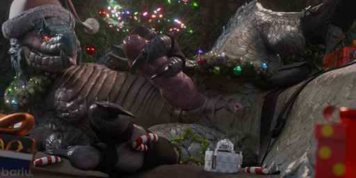 anus armor blush butt candy candy_cane claws dessert feet feral finger_claws food genitals gift holidays male masturbation pawpads paws penis plant pupils scales slit_pupils solo toe_claws tree barlu blender_cycles capcom christmas monster_hunter fanged_wyvern scalie tobi-kadachi 3d_(artwork) blender_(artwork) digital_media_(artwork) hi_res