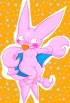anthro anthrofied blush breasts cute_fangs featureless_breasts featureless_crotch female generation_2_pokemon gligar nintendo nude omenyanozero pattern_background pokemon pokemon_(species) pokemorph simple_background small_breasts smile solo star-shaped_background tongue tongue_out