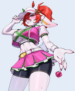 anthro biped blush bottomwear breasts claws clothed clothed_anthro clothed_female clothing female fingers front_view fully_clothed fully_clothed_anthro fully_clothed_female fur hair looking_at_viewer navel simple_background smile solo standing tail teeth topwear azuu nintendo pokemon ines_fujin_(pretty_derby) cinderace generation_8_pokemon pokemon_(species) 2026 digital_drawing_(artwork) digital_media_(artwork) hi_res