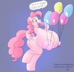 anthro anthrofied areola attached_to_balloon balloon balloon_fetish big_breasts breasts cupcake dialogue erect_nipples female food huge_breasts inflatable nipples nude solo speech_bubble text text_emphasis underline badgerben lordfriez friendship_is_magic hasbro my_little_pony pinkie_pie_(mlp) earth_pony equid equine horse mammal pony 2015 english_text