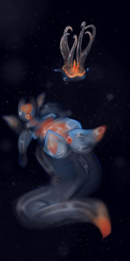 ambiguous_gender antennae_(anatomy) anthro big_butt big_tail bioluminescence butt cheonsa_(monday) deep_sea eyeless face_tentacles glistening glistening_body glowing lips null null_bulge overweight small_wings stubby stubby_arms stubby_legs tail tentacles thick_lips translucent translucent_body translucent_tentacles wings me0wme0wman aquatic aquatic_gastropod gastropod mollusk sea_angel sea_slug slug 1:2 absurd_res hi_res