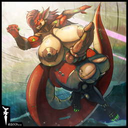 animal_genitalia animal_penis anthro balls big_balls big_breasts breasts claws clothing cybernetics genitals gynomorph huge_balls huge_breasts hyper hyper_balls hyper_breasts hyper_genitalia intersex knot knotted_penis legwear machine muscular nipples non-mammal_balls non-mammal_breasts non-mammal_nipples penis red_body red_skin solo thigh_highs dnp101 mythology cyborg dragon mythological_creature mythological_scalie scalie 1:1 hi_res