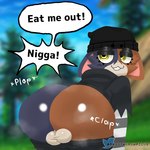 ass_clapping balls butt crossgender ftm_crossgender genitals male onomatopoeia racial_slur solo sound_effects text yellow_eyes dagothurfanclub epic_games fortnite meow_skulls domestic_cat felid feline felis mammal