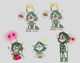 1_eye angry antennae_(anatomy) beverage black_eyes blush bodily_fluids boots burger clothing drooling ear_blush eating eyelashes eyes_closed female fist food footwear green_body green_hair green_skin hair happy heart_symbol holding_object humanoid_pointy_ears leaning leaning_forward leaning_on_object leotard looking_away magazine meat not_furry pointy_ears porn_magazine pornography saliva shoes solo speech_bubble standing star tongue tongue_out doodlebunnyart beep_(doodlebunnyart) alien cyclops humanoid hi_res pictographics