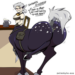 anus beverage big_butt black_body blush breasts butt container cup dialogue eyelashes fart fart_fetish freckled_arms freckled_breasts freckled_face freckled_shoulders freckles hair imminent_fart intersex long_eyelashes looking_back markings motion_lines raised_tail simple_background solo speech_bubble spots spotted_body spotted_butt tail tear_trough white_hair white_tail superholdit european_mythology greek_mythology mythology frankie_thunderburk centaur equid equid_taur humanoid_taur mammal mammal_taur taur 1:1 hi_res watermark