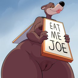 anthro areola breasts brown_body brown_fur female fur genitals lipstick looking_at_viewer looking_down looking_down_at_viewer makeup nipples solo thick_thighs vulva lonbluewolf jerky_turkey_(1945) tex_avery bear mammal 1:1 2026 hi_res