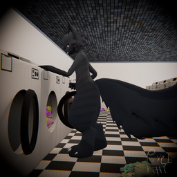 animal_genitalia anthro appliance big_tail black_body black_fur blush fur genitals hai_(pixel_kitty) kepler_(species) laundry_machine male markings penis public public_nudity solo striped_markings stripes tail washing_machine pixel_kitty domestic_cat felid feline felis mammal absurd_res blender_(artwork) digital_media_(artwork) hi_res