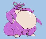 anthro balls beard belly big_balls big_belly bodily_fluids dripping facial_hair flaccid foreskin genital_fluids genitals hair humanoid_genitalia humanoid_penis male musclegut muscular muscular_anthro muscular_male nude overweight overweight_anthro overweight_male penis precum precum_drip purple_body purple_hair purple_scales scales solo tongue tongue_between_fingers tongue_out white_belly chibsarts nintendo pokemon nidochi generation_1_pokemon nidoking pokemon_(species) hi_res