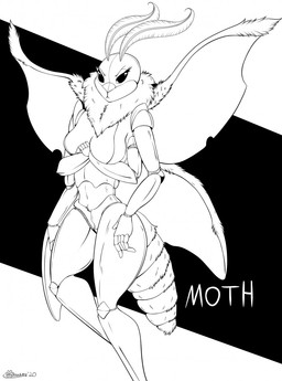annoyed antennae_(anatomy) anthro breasts crossed_arms eyelashes featureless_breasts female frown fur looking_at_viewer multi_arm multi_limb narrowed_eyes non-mammal_breasts solo standing tail text thick_tail thick_thighs tuft wide_hips wings marcushunter arthropod insect lepidopteran moth 2020 black_and_white hi_res monochrome signature