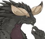 2_horns black_body black_scales cheek_spikes claws earless facial_spikes horn scales solo spikes spikes_(anatomy) tan_horn yellow_eyes tsflipp capcom monster_hunter mythology dragon elder_dragon monster mythological_creature mythological_scalie nergigante scalie bust_portrait meme portrait