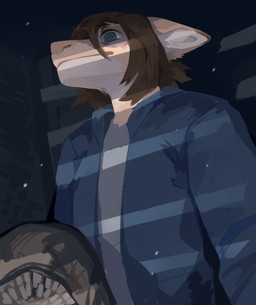 anthro blue_clothing blue_eyes blue_jacket blue_topwear clothed clothing ears_back female fur grey_clothing grey_topwear jacket low-angle_view mouth_closed orange_body orange_fur pivoted_ears solo standing topwear unsigned white_body white_fur corzh77 mythology dragon furred_dragon furred_scalie mythological_creature mythological_scalie scalie absurd_res half-length_portrait hi_res portrait