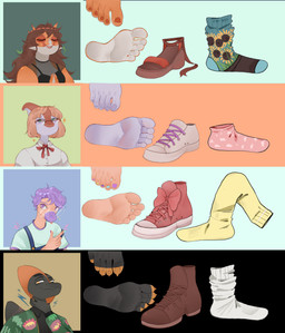 5_toes anthro black_body black_scales chart claws clothing comparison countershade_feet countershading eyes_closed eyewear feathers feet female femboy floral_pattern foot_fetish foot_focus foot_lineup footwear glasses group hair humanoid_feet male multicolored_nails multicolored_toenails orange_clothing orange_footwear orange_shoes overalls plantigrade purple_hair sandals scales shoes socks soles text toe_claws toes ceadraws goodbye_volcano_high ko_op_(game_developer) naomi_(gvh) naser_(gvh) rosa_(gvh) sage_(gvh) aquilops ceratopsian dinosaur dromaeosaurid feathered_dinosaur feathered_scalie hadrosaurid marginocephalian microraptor ornithischian ornithopod parasaurolophus prehistoric_species pterodactylus pterosaur reptile saurischian scalie theropod absurd_res english_text hi_res huge_filesize superabsurd_res