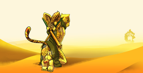 anthro anus armpit_hair balls body_hair desert genitals humanoid_genitalia humanoid_penis male male/male male_anthro musk penis penis_backwards presenting presenting_anus presenting_balls presenting_penis thekinkybear atlus megami_tensei sega ose_(megami_tensei) demon felid leopard mammal pantherine absurd_res hi_res