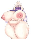 anthro areola big_breasts breasts clothed clothing curvy_figure eyewear female floppy_ears fur genitals glasses horn huge_breasts long_ears mature_anthro mature_female nipples pink_areola pink_nipples purple_eyes pussy raised_clothing solo thick_thighs voluptuous white_body white_fur wide_hipped_female wide_hips kenjo undertale undertale_(series) toriel boss_monster_(undertale) bovid caprine mammal signature