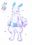 3_toes 4_fingers ambiguous_gender anthro blue_body blue_fur eyes_closed feet fingers fur pawpads solo sparkles tail toes white_body white_fur heavenlee 2024_pokemon_gigaleak beta_pokemon_games nintendo pokemon beta_pokemon_(species) lagomorph mammal warabbit 2024 hi_res