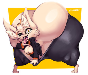 anthro big_butt bottom_heavy bottomwear bottomwear_pull breasts butt cleavage cleavage_cutout clothed clothing clothing_pull cutout female food fruit huge_butt hyper hyper_butt jacket looking_at_viewer pants pants_pull plant shortstack solo spread_legs spreading teasing tongue tongue_out topwear wide_hips yoga_pants dorkinhorkin tiffy_finick_(based_andrew) canid canine fennec_fox fox mammal true_fox absurd_res digital_media_(artwork) hi_res