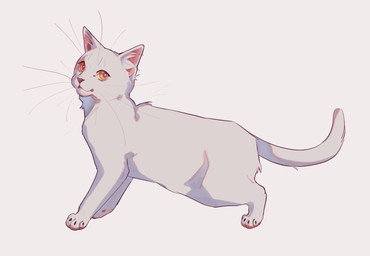 ambiguous_feral ambiguous_gender feral fur inner_ear_fluff looking_at_viewer mouth_closed orange_eyes pawpads red_inner_ear red_nose red_pawpads side_view simple_background solo tail tuft whiskers white_background white_body white_fur white_inner_ear_fluff white_tail justkiddinb domestic_cat felid feline felis mammal hi_res
