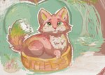 apple basket container female feral food fruit fur happy indexed_color looking_at_viewer multicolored_tail pink_body pink_fur plant rainbow_tail red_body red_fur smile solo tail tree toncomtoncosh domestic_cat felid feline felis mammal digital_media_(artwork) hi_res oekaki pixel_(artwork)