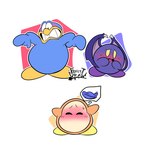 1:1 avian bandana_waddle_dee bird blush embarrassed eyes_closed featureless_crotch forest_draw group hi_res king_dedede kirby_(series) looking_down male meta_knight nintendo non-sexual penguin trio waddle_dee waddling_head