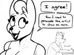 4:3 anthro breasts canid canine canis clothed clothing dialogue dianna_(komponi) domestic_dog duo english_text female greyscale hi_res kom_(komdog) komdog makeup male mammal monochrome open_mouth smile text