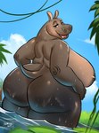 2022 anthro big_breasts big_butt breasts butt common_hippopotamus dreamworks female gloria_the_hippopotamus grey_eyes hi_res hippopotamid huge_breasts huge_butt looking_at_viewer looking_back looking_back_at_viewer madagascar_(series) mammal nipples nude ocaritna open_mouth open_smile overweight overweight_anthro overweight_female partially_submerged smile solo thick_thighs water wet wide_hips