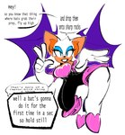 anthro blue_eyeshadow clothing dialogue eyeshadow female flying fur gloves handwear imminent_attack makeup simple_background solo text white_background white_body white_fur wings the-hydroxian sega sonic_the_hedgehog_(series) rouge_the_bat bat mammal 2024 english_text hi_res sketch