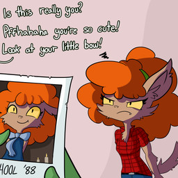 aged_up angry anthro belt breasts brown_body brown_fur candle chest_tuft clothing dialogue disembodied_hand dress duo eyelashes fangs female flannel frown fur hair offscreen_character orange_hair outline smile teeth text tuft yellow_eyes tjpones ghoul_school hanna-barbera mythology scooby-doo_(series) anon winnie_werewolf_(ghoul_school) canid canine mammal mythological_canine mythological_creature werecanid werecanine werecreature werewolf 1:1 absurd_res english_text hi_res